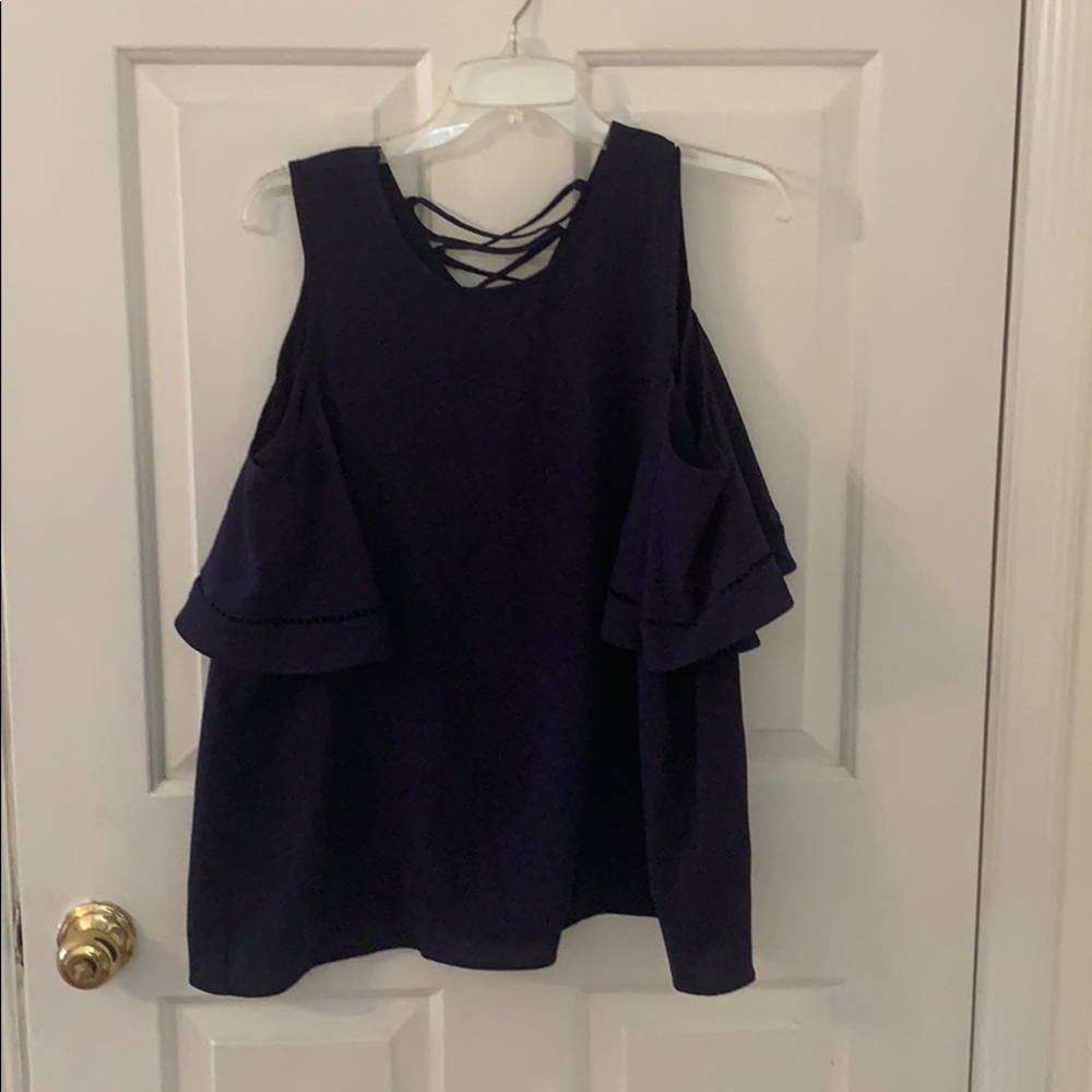 Navy Francesca’s cold shoulder top